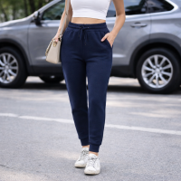 Women's Thick Fleece Sweatpants Joggers - Workout Pants Relaxed Fit Elastic Waistband , cuff, Draw String , Side Pockets Navy Blue