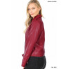 Belted Moto Jacket for Women Urban Trendy Elegant Vegan Leather Dark Red