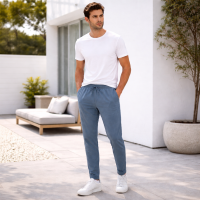 Men's Slim Fit Joggers Casual Pants side pockets Elastic Waist draw cord Gray