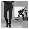 Black Casual Pants for men with side stripes Elastic Waist and draw cord with cuffed leg + side pockets