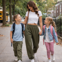 Baggy Sweatpants Joggers for Women Relaxed Fit with pockets Oversized Streetwear - Army Green