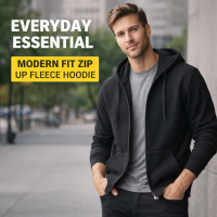 Hooded Fleece Jacket with Full Zip Side Pockets for Men & Women Black S M L XL 2XL