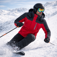 Men's Waterproof Ski Jacket Winter Warm Jackets Snow Thermal Fleece Work Coat US Sizes. Red and Gray