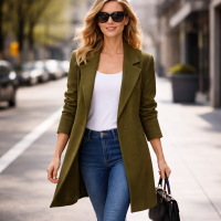 Women's Winter Coat mid thigh long coat, formal coat, dark green, belted