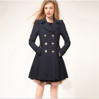 Women's Trench Coat Navy Blue Gold Accents side pockets