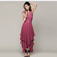 Double Layer Hem Dress,Sleeveless Maxi Designer fashion