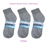 Women's Gray Diabetic Quarter Socks Ankle Socks - Set of 3 Pairs - Foot Comfort Size 9-11