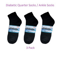 Women's Black Diabetic Quarter Socks Ankle Socks - Set of 3 Pairs - Foot Comfort Size 9-11