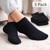 Women's Black Diabetic Quarter Socks Ankle Socks - Set of 3 Pairs - Foot Comfort Size 9-11