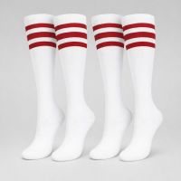 Generic,Baseball Softball Striped Tube Socks,White & Red Set of 4 Pairs - Unisex 23" Long