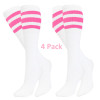 Generic,Baseball Softball Striped Tube Socks,White & Pink Set of 4 Pairs - Unisex 23