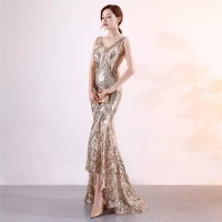 Glittering Evening Gown Formal Dress - Floor Length Gold Sequin Maxi