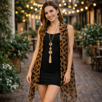 Animal Print Duster Topper Cardigan Vest - Brown