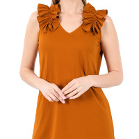 Zenana Outfitters Ruffle Trim Sleeveless Top Buttery Soft Brushed DTY Fabric - Almond