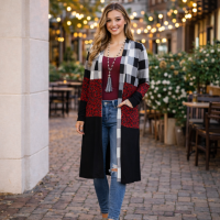 White & Gray Buffalo Plaid & Leopard Print Cardigan Topper with Pockets