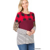 Buffalo Plaid Leopard Striped Top Red and Black Long Sleeves Top