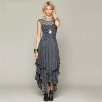 Double Layer Waterfall Hem Dress Sleeveless Maxi Designer fashion - Gray - Prom Dress