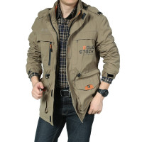 Men's Army Style Jacket Khaki Casual Outdoors Jacket with hoodie