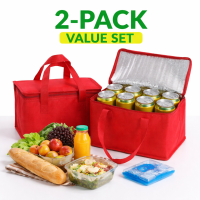 Foldable Insulated Cooler Box With Straps (2-Pack) Red Portable Cooler Bag Super Shopper