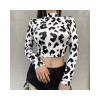 Cow Print Crop Top Full Sleeve - Crop Top - O-Neck - Hip - Sexy - Form Hugging - Accentuates your figure