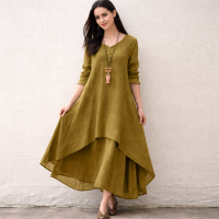 BOHO Plus Size Dresses Double Layered Hem Maxi Dress Relaxed fit - Olive