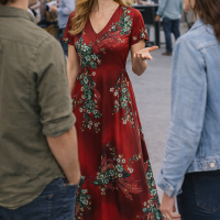 A-Line Floral Maxi Dress V-Neck Short Sleeve Wine Red with Peacock Feathers