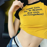 Good Girls Go To Heaven Graphic T-Shirt Crop Top Short Sleeve - Yellow
