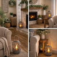 Farmhouse Decor Wicker Lantern Large Retro Rustic Rattan Lantern Woven Willow