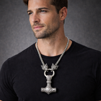 Wolf Pendant Viking Necklace Thors Hammer Necklace Mjolnir Pendant Viking Necklace Wolf Head Pendant