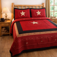 Western Design 3 Piece Quilted Bedspread Set - 3 Piece Quilt Set - Queen & King Size - Red
