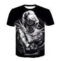 Men's Graphic Print T-Shirt Marilyn Monroe Tattooed Bandana Crew Neck - Short Sleeve - Fashion Tee Size M - 3XL