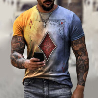 Men's Graphic Print T-Shirt Poker Card Ace of Diamonds Crew Neck Short Sleeve Fashion Tee Gray Size M - 3XL