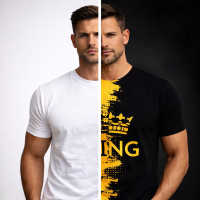 Men's Graphic Print T-Shirt King's Crown - Black & Gold Crew Neck - Short Sleeve - Fashion Tee - Size M - 3XL