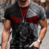 Men's Graphic Print T-Shirt Knight with Helmet & Sword Crew Neck - Short Sleeve - Fashion Tee - Size M - 3XL