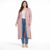 Women’s Plus Size Long Cardigan Duster Sweater Ribbed Button Light Rose XL-3XL