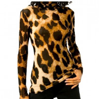 Leopard Print Turtleneck Top by Olivia Rae - Brown & Black - Size Small