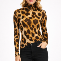 Leopard Print Turtleneck Top by Olivia Rae - Brown & Black - Size Small