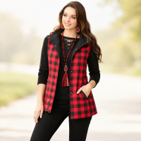 Buffalo Plaid Reversible Jacket Vest (3XL) Front Buttons + 2 side pockets Reverses into black