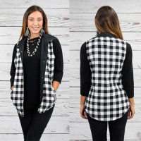 Buffalo Plaid Reversible Jacket Vest Front Buttons + 2 side pockets Black & White