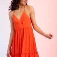 Summer Dresses For Women Spaghetti Strap Open Back Mini Dress Sleeveless Lattice Back Ruffle Hem - Orange