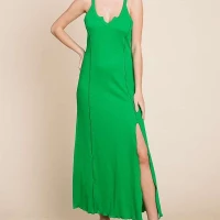 Notched Neck Merrow Dress - Candy Green Summer Maxi - Sleeveless Summer Dress