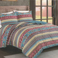 Southwestern Design 3 Piece Quilted Bedspread Set Multi-Color Southwestern print in Queen and King size