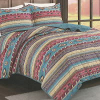 Southwestern Design 3 Piece Quilted Bedspread Set Multi-Color Southwestern print in Queen and King size