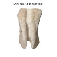 Metric Knit Faux Fur Jacket Vest - Ivory With  Zipper Pockets Faux Fur Collar