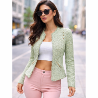 Zara Trafaluc Collection - Heather Green Tweed Jacket Faux Pockets - Studded - XS