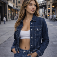 Hollister Dark Wash Advanced Stretch Denim Jacket - Long Sleeve -  Zipped Cuffs