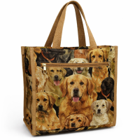 Tapestry Tote Bag - Puppies Print - Light Brown Color – Reusable Shopper Bag