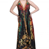 Long Silk Halter Dress Summer Maxi – Backless - Multicolor Maxi with Jungle print – Sleeveless Prom dress