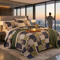 Quilted Bedspread Coverlet Set 3-Piece Bed Cover Queen King  Multicolor Patchwork Floral