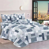 Geometric Pattern Quilted Bedspread Set Bedspreads Queen Size King Quilt - Gray - K